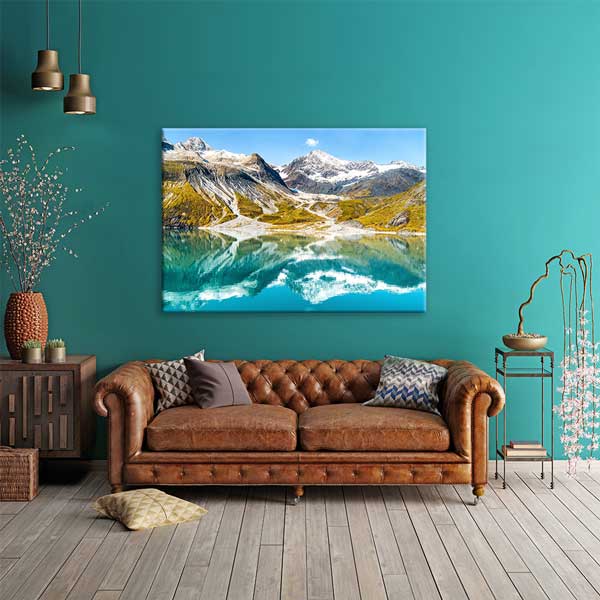 Turkuaz Dağ Gölü ve Karlı Zirveler Manzarası Kanvas Tablo 13600