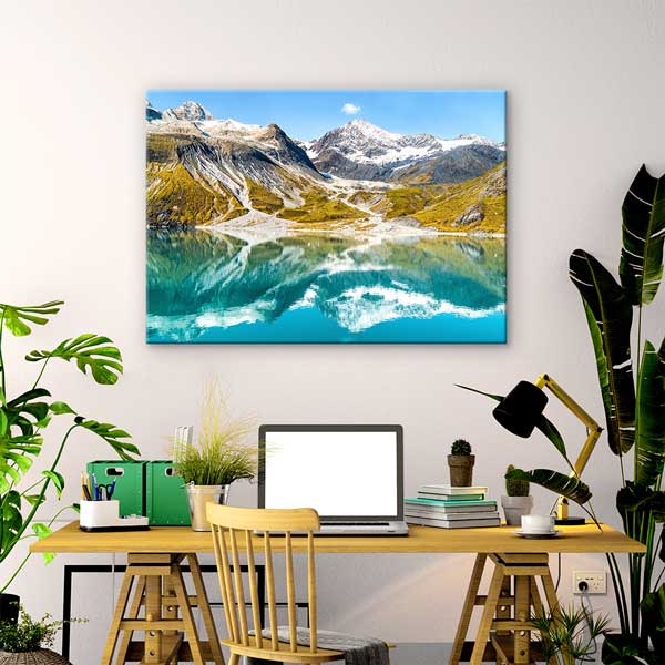 Turkuaz Dağ Gölü ve Karlı Zirveler Manzarası Kanvas Tablo 13600