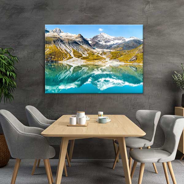 Turkuaz Dağ Gölü ve Karlı Zirveler Manzarası Kanvas Tablo 13600