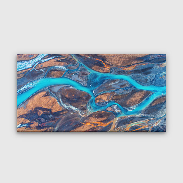 Soyut Glacial River Delta Turkuaz Nehir Kuş Bakışı Kanvas Tablo – 13690