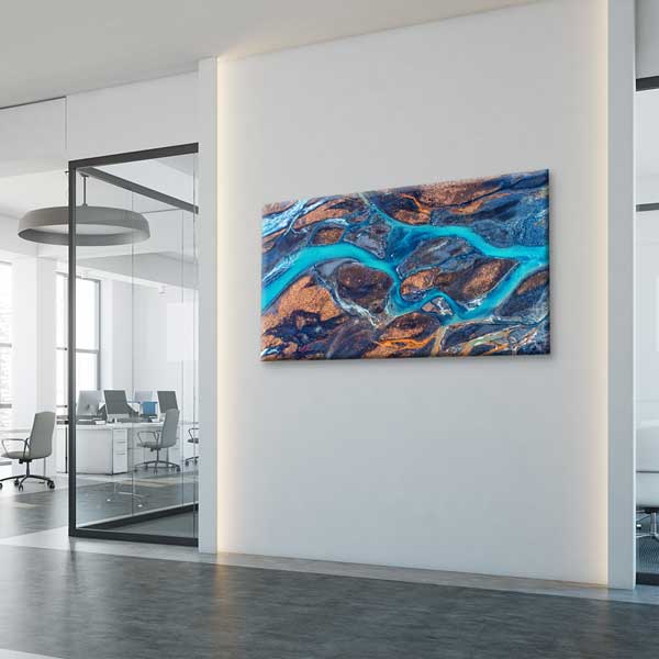 Soyut Glacial River Delta Turkuaz Nehir Kuş Bakışı Kanvas Tablo – 13690