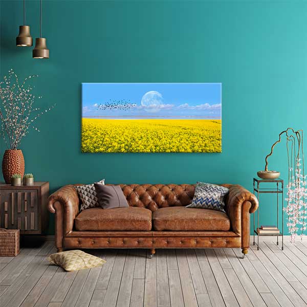 interior-wall-art-13743-01 Sarı Çiçek Tarlası ve Ay Manzarası Kanvas Tablo – 13743