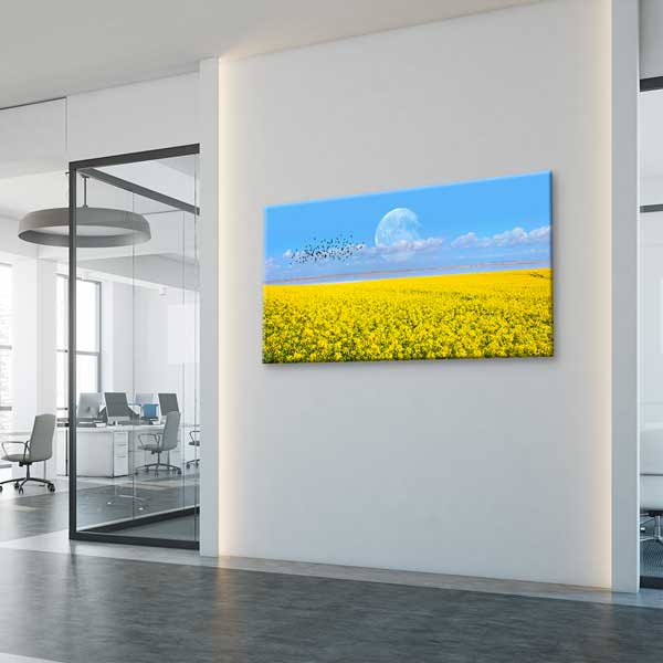 interior-wall-art-13743-03 Sarı Çiçek Tarlası ve Ay Manzarası Kanvas Tablo – 13743