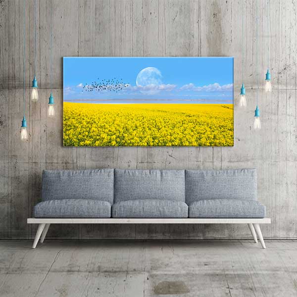 interior-wall-art-13743-04 Sarı Çiçek Tarlası ve Ay Manzarası Kanvas Tablo – 13743