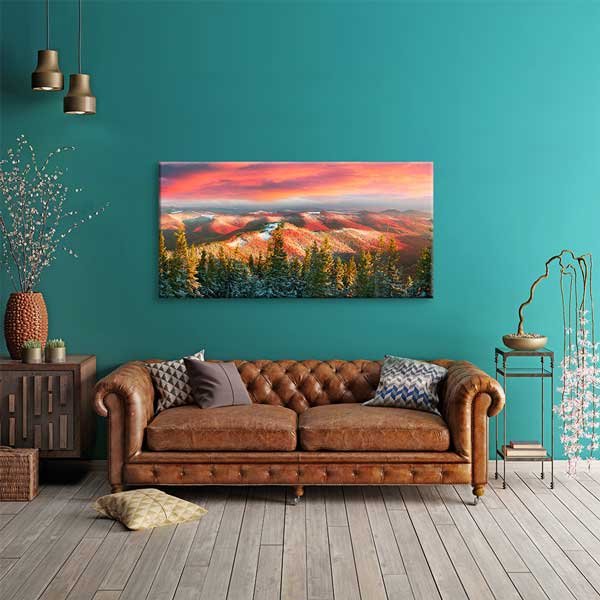 Kızıl Sonbahar Dağları Gün Batımı Manzarası Duvar Tablosu – 13761