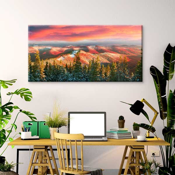 Kızıl Sonbahar Dağları Gün Batımı Manzarası Duvar Tablosu – 13761