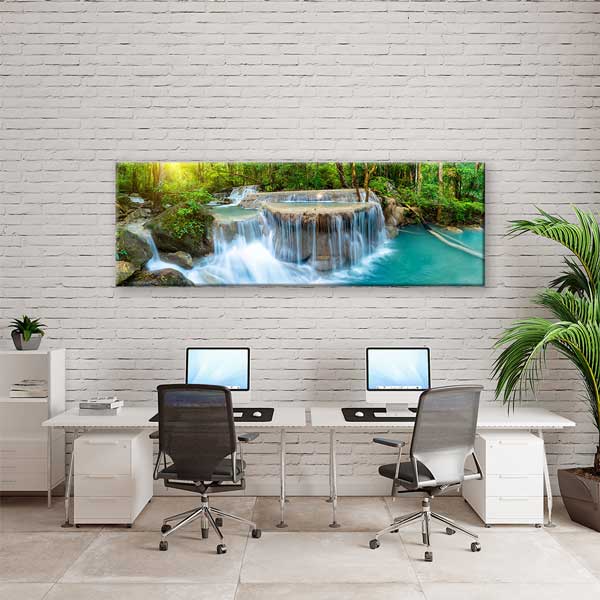 Doğal Şelale Orman Manzarası Panoramik Kanvas Tablo 13785