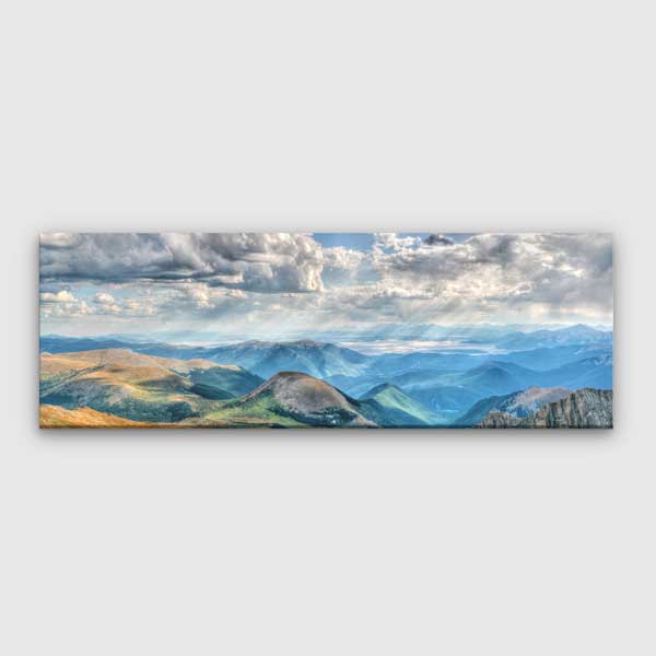 interior-wall-art-13816-00 Işık Hüzmeleri Altında Panoramik Dağ Silüeti Doğa Manzarası Duvar Tablosu 13816