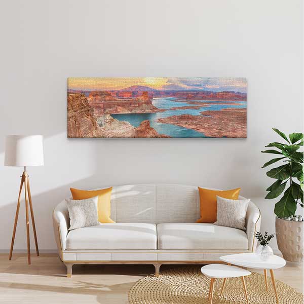 Kızıl Kanyonlar Arasında Turkuaz Göl Panoramik Doğa Manzarası Duvar Tablosu 13830
