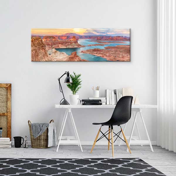 Kızıl Kanyonlar Arasında Turkuaz Göl Panoramik Doğa Manzarası Duvar Tablosu 13830