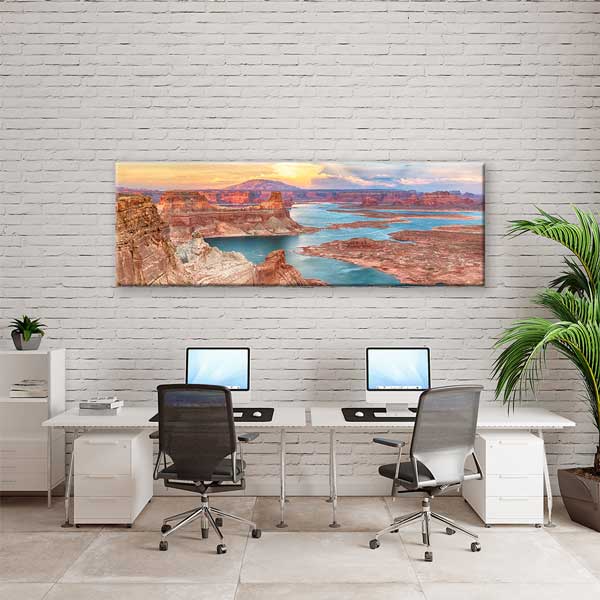 Kızıl Kanyonlar Arasında Turkuaz Göl Panoramik Doğa Manzarası Duvar Tablosu 13830