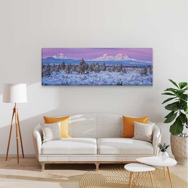 Karlı Dağlar ve Mor Gökyüzü Panoramik Kış Manzarası Duvar Tablosu 13832