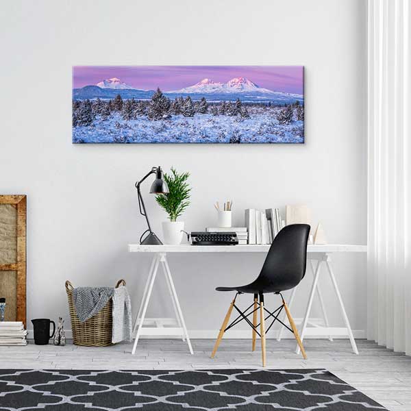 Karlı Dağlar ve Mor Gökyüzü Panoramik Kış Manzarası Duvar Tablosu 13832