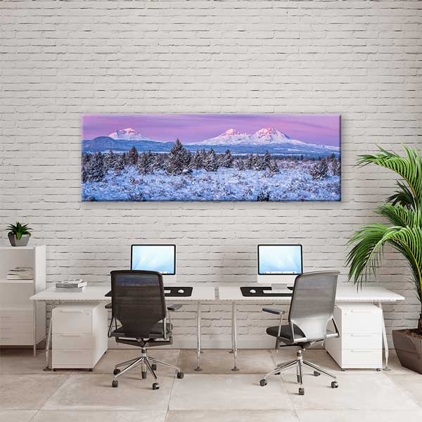 Karlı Dağlar ve Mor Gökyüzü Panoramik Kış Manzarası Duvar Tablosu 13832