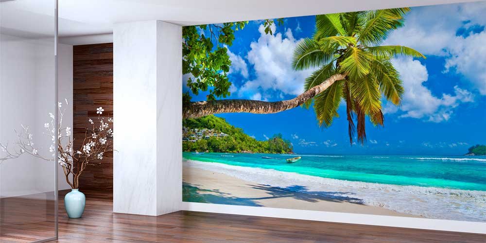 Tropikal Palmiye ve Turkuaz Sahil Duvar Kağıdı 12894