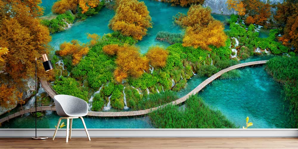 Ahşap Yürüyüş Yolu ve Turkuaz Göller Doğa Manzarası Duvar Kağıdı 13061