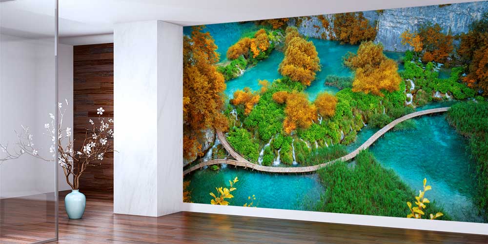 Ahşap Yürüyüş Yolu ve Turkuaz Göller Doğa Manzarası Duvar Kağıdı 13061