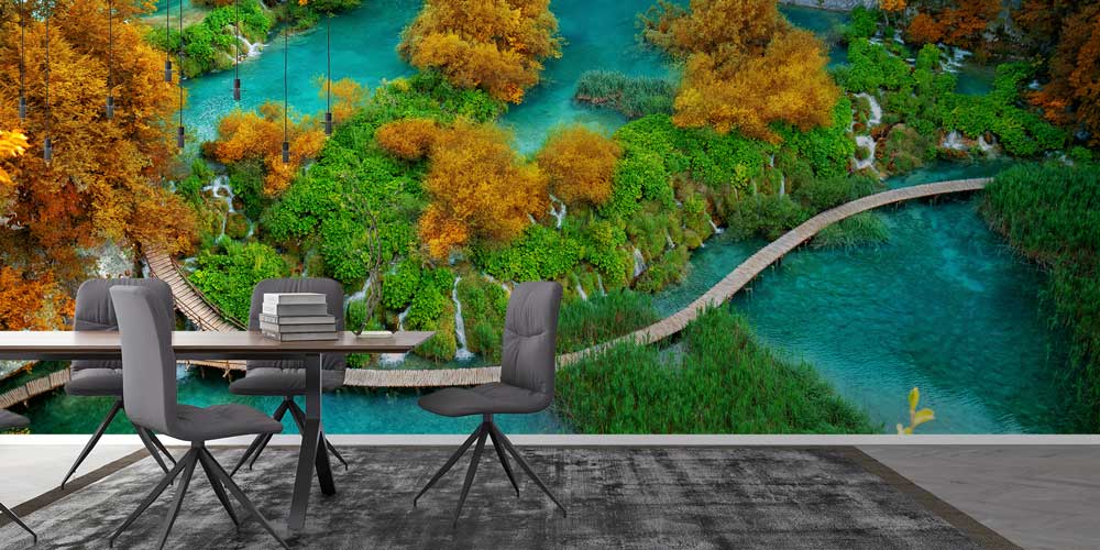 Ahşap Yürüyüş Yolu ve Turkuaz Göller Doğa Manzarası Duvar Kağıdı 13061