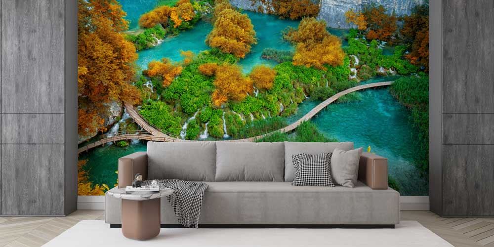 Ahşap Yürüyüş Yolu ve Turkuaz Göller Doğa Manzarası Duvar Kağıdı 13061