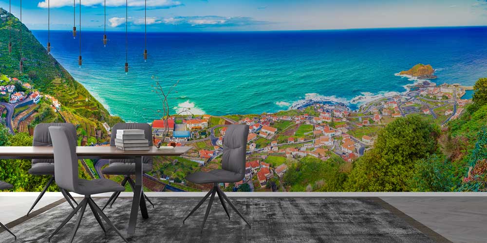 Kıyı Kasabası ve Okyanus Manzarası Duvar Kağıdı 12954