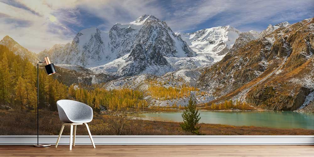 Karlı Dağ ve Gölet Manzaralı Duvar Kağıdı 13003