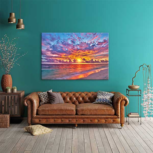 Renkli Gün Batımı Sahil Manzarası Kanvas Tablo 13332