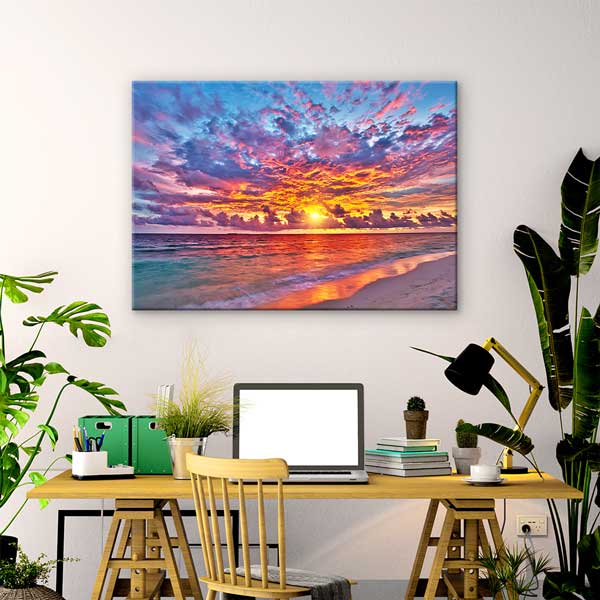 Renkli Gün Batımı Sahil Manzarası Kanvas Tablo 13332