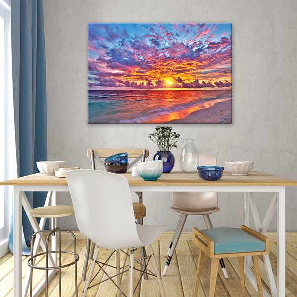 Renkli Gün Batımı Sahil Manzarası Kanvas Tablo 13332