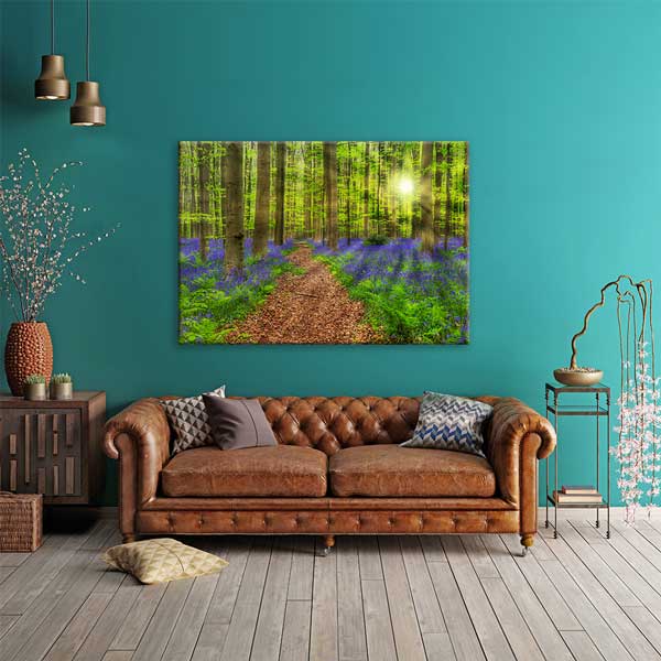 Gün Batımında Orman Yolu ve Mor Çiçekler Duvar Tablosu 13421
