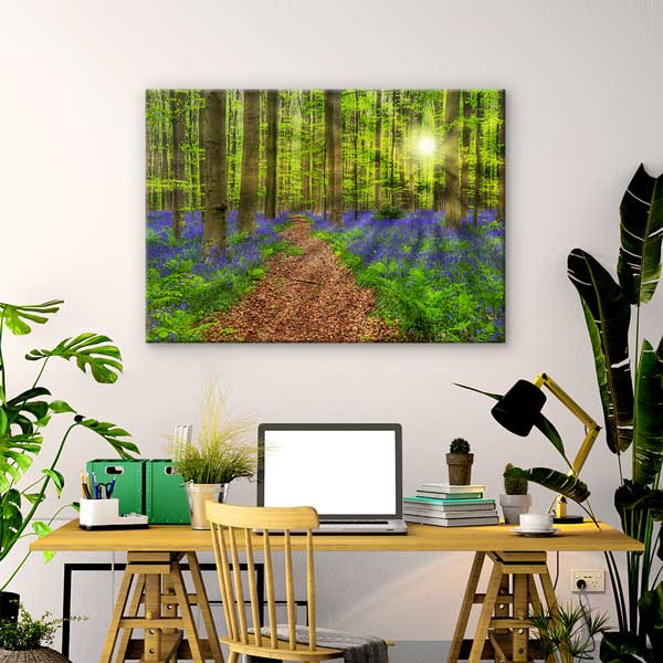 Gün Batımında Orman Yolu ve Mor Çiçekler Duvar Tablosu 13421