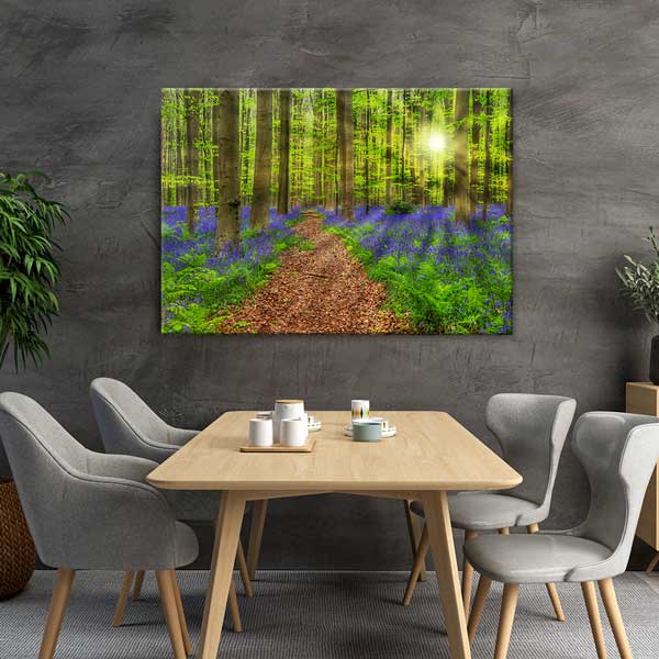 Gün Batımında Orman Yolu ve Mor Çiçekler Duvar Tablosu 13421