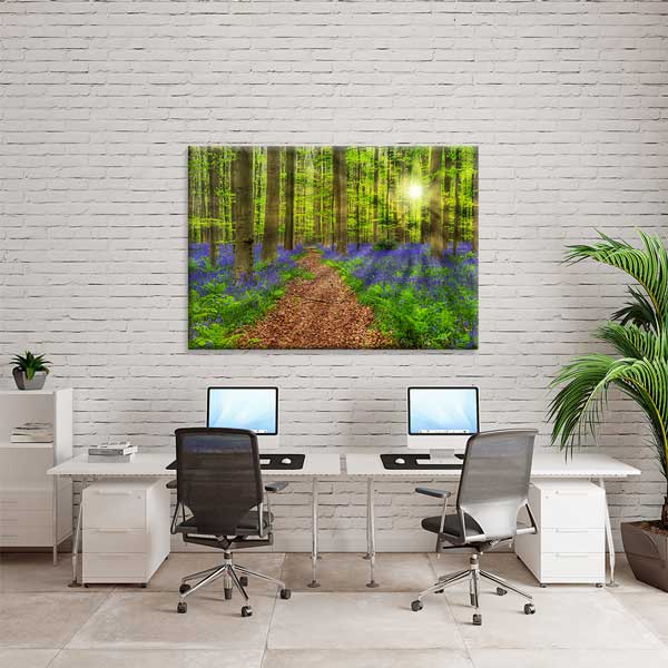 Gün Batımında Orman Yolu ve Mor Çiçekler Duvar Tablosu 13421