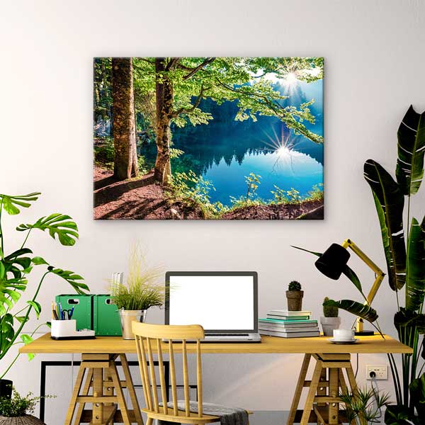 interior-wall-decor-13509-02 Göl Kenarı Orman ve Güneş Işığı Kanvas Tablo 13509