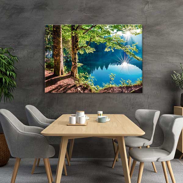 interior-wall-decor-13509-03 Göl Kenarı Orman ve Güneş Işığı Kanvas Tablo 13509