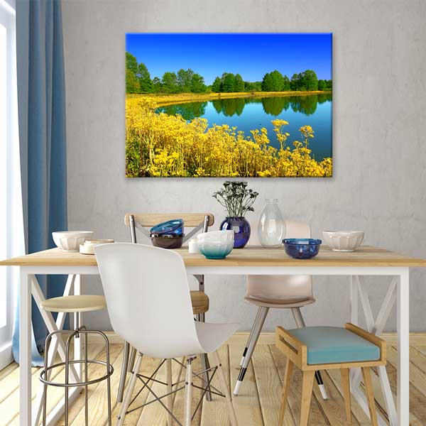 interior-wall-decor-13592-03 Sarı Çiçekler ve Sakin Göl Manzarası Kanvas Tablo 13592