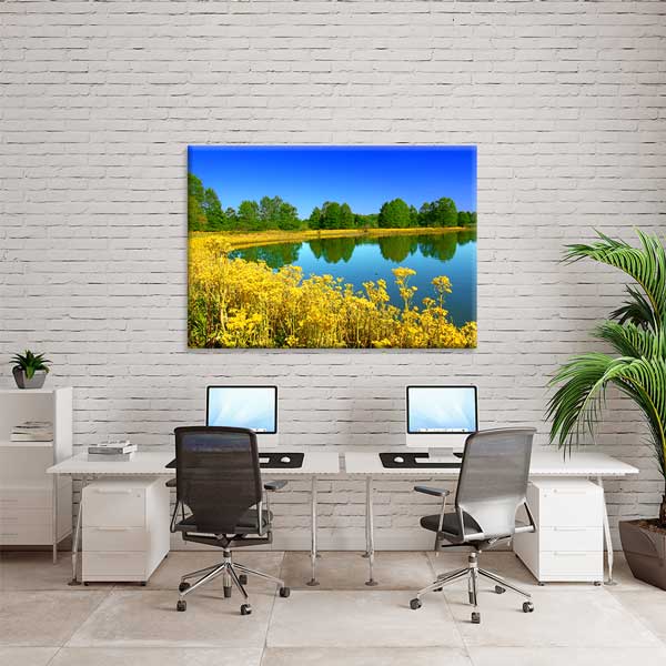 interior-wall-decor-13592-04 Sarı Çiçekler ve Sakin Göl Manzarası Kanvas Tablo 13592