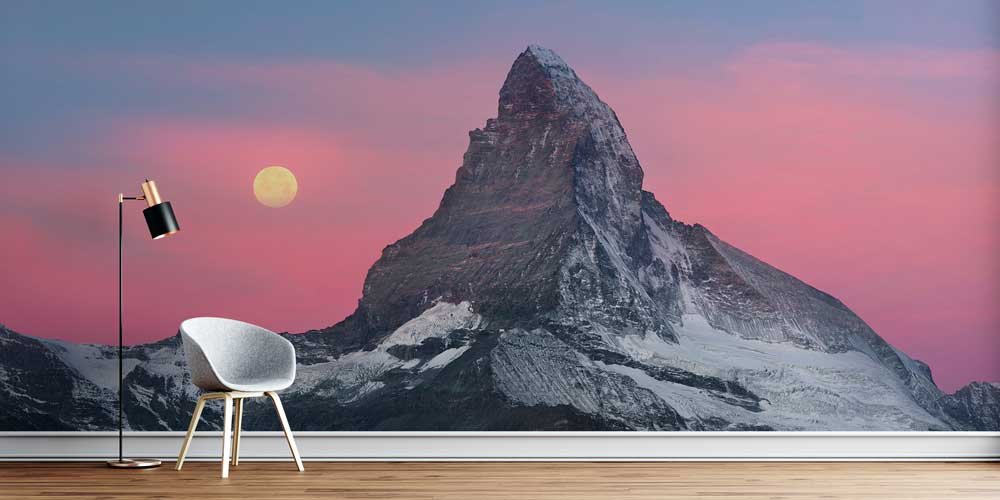 Dolunaylı Matterhorn Dağı Gün Batımı Manzaralı Duvar Kağıdı 13023