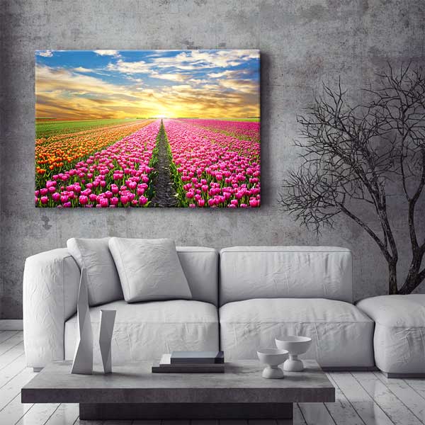 Lale Tarlası Gün Batımı Kanvas Tablo 13385