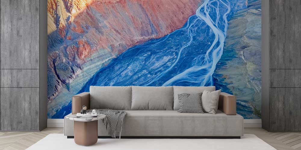 interior-wall-design-12888-04 Dogal Doku Renkli Nehir Manzarası Duvar Kaplaması 12888