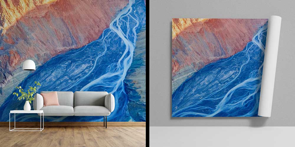 interior-wall-design-12888-05 Dogal Doku Renkli Nehir Manzarası Duvar Kaplaması 12888