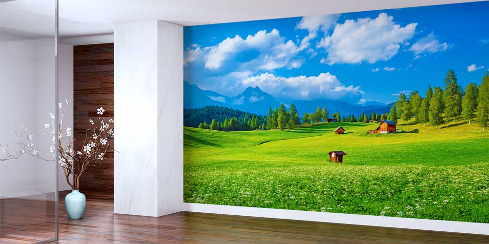 Alp Dağ Köyü ve Yeşil Çayırlar Panorama Fotoğraf Duvar Kağıdı 12907