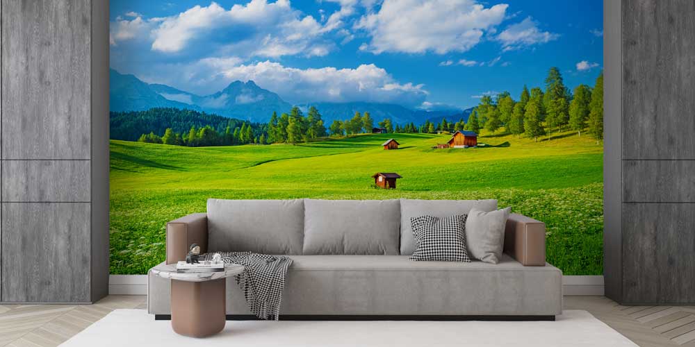 Alp Dağ Köyü ve Yeşil Çayırlar Panorama Fotoğraf Duvar Kağıdı 12907