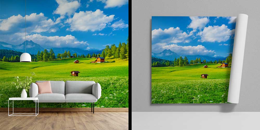 Alp Dağ Köyü ve Yeşil Çayırlar Panorama Fotoğraf Duvar Kağıdı 12907