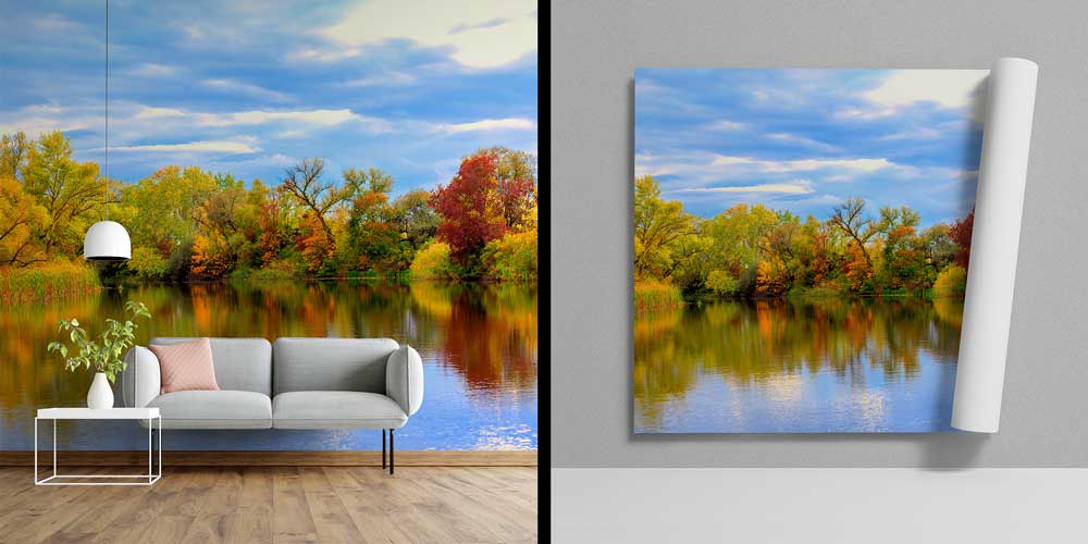 Sonbahar Ormanı ve Göl Yansımaları Panorama Fotoğraf Duvar Kağıdı 12914