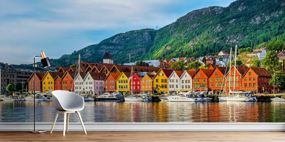 Renkli Kıyı Evleri ve Yat Limanı Manzarası Duvar Kağıdı 12981