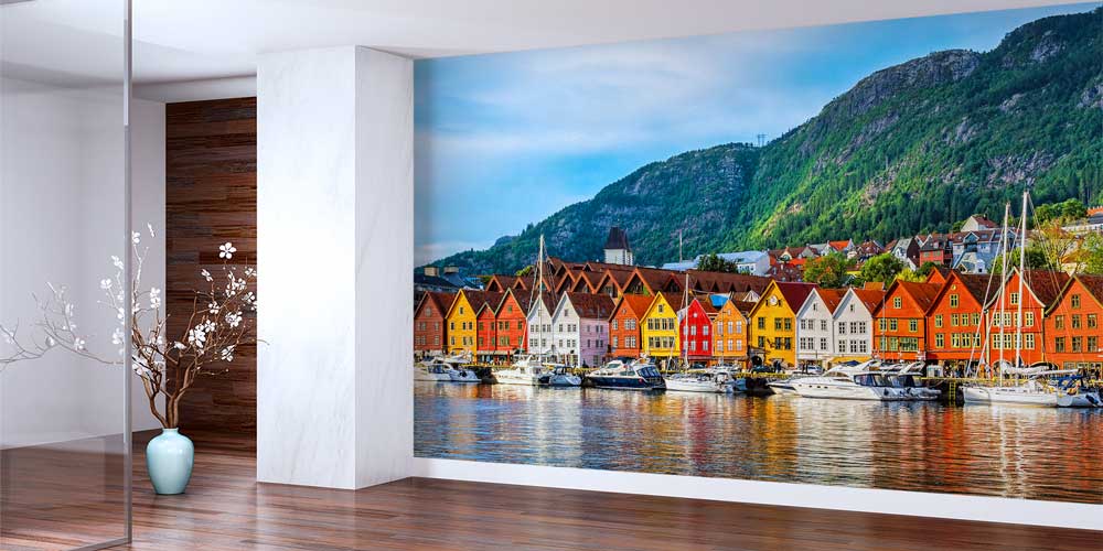 interior-wall-design-12981-01 Renkli Kıyı Evleri ve Yat Limanı Manzarası Duvar Kağıdı 12981