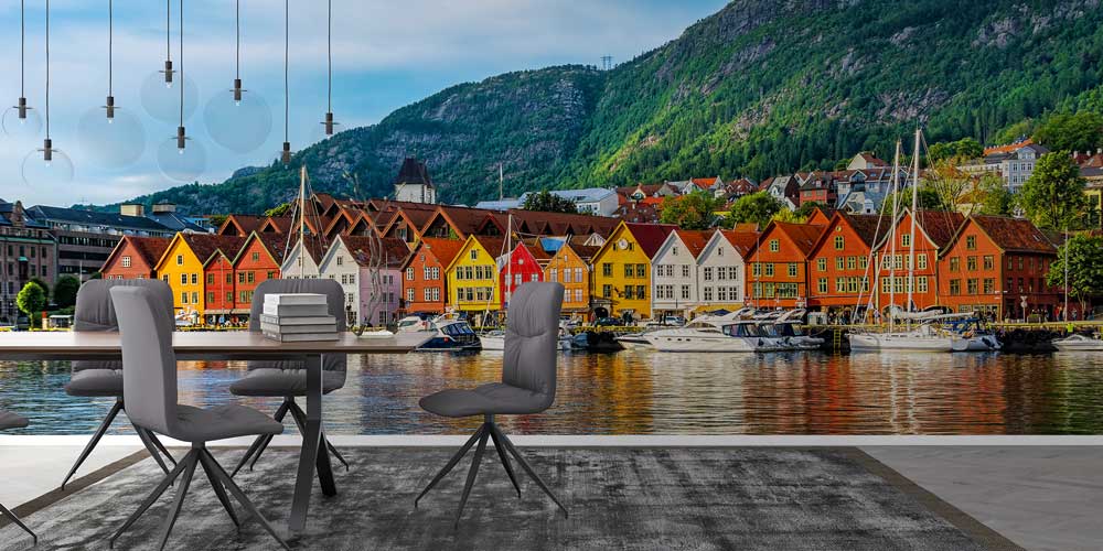 interior-wall-design-12981-02 Renkli Kıyı Evleri ve Yat Limanı Manzarası Duvar Kağıdı 12981