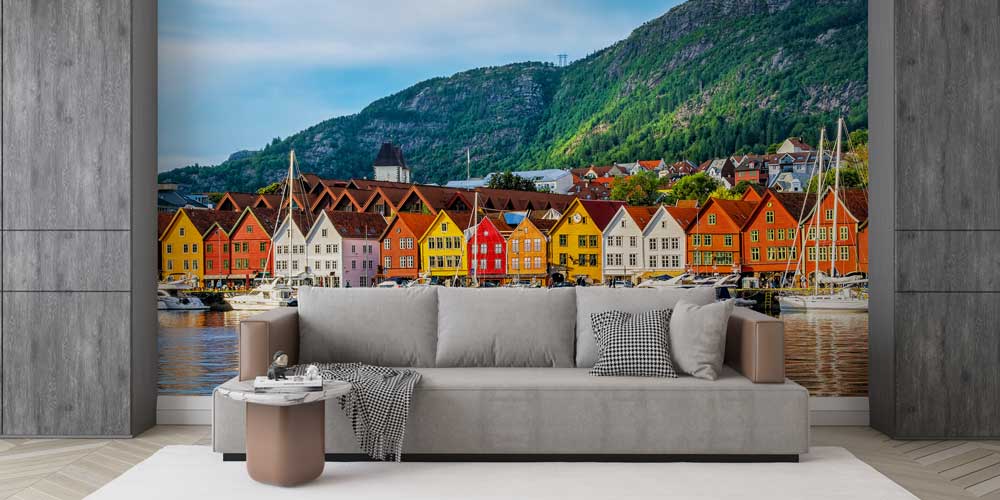 interior-wall-design-12981-03 Renkli Kıyı Evleri ve Yat Limanı Manzarası Duvar Kağıdı 12981