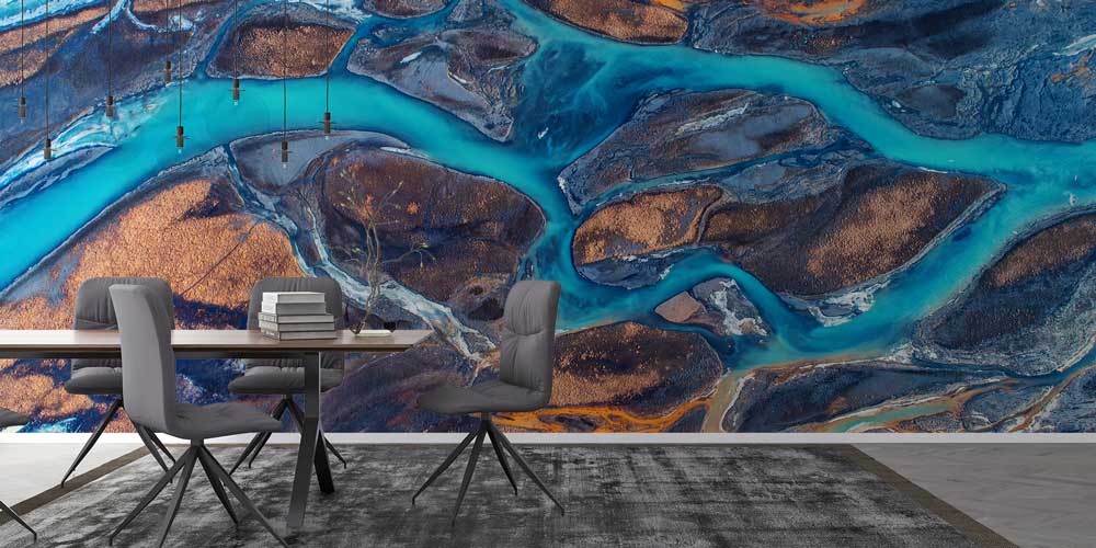 Havadan Çekim Soyut Nehir Yatakları Desenli Duvar Kağıdı 12988