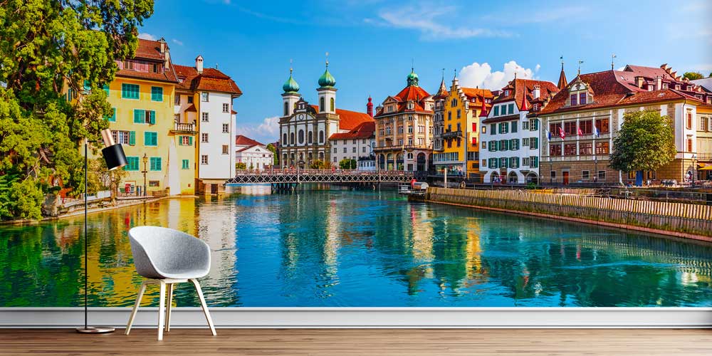 Luzern Nehir Manzaralı Avrupa Duvar Kağıdı 13012